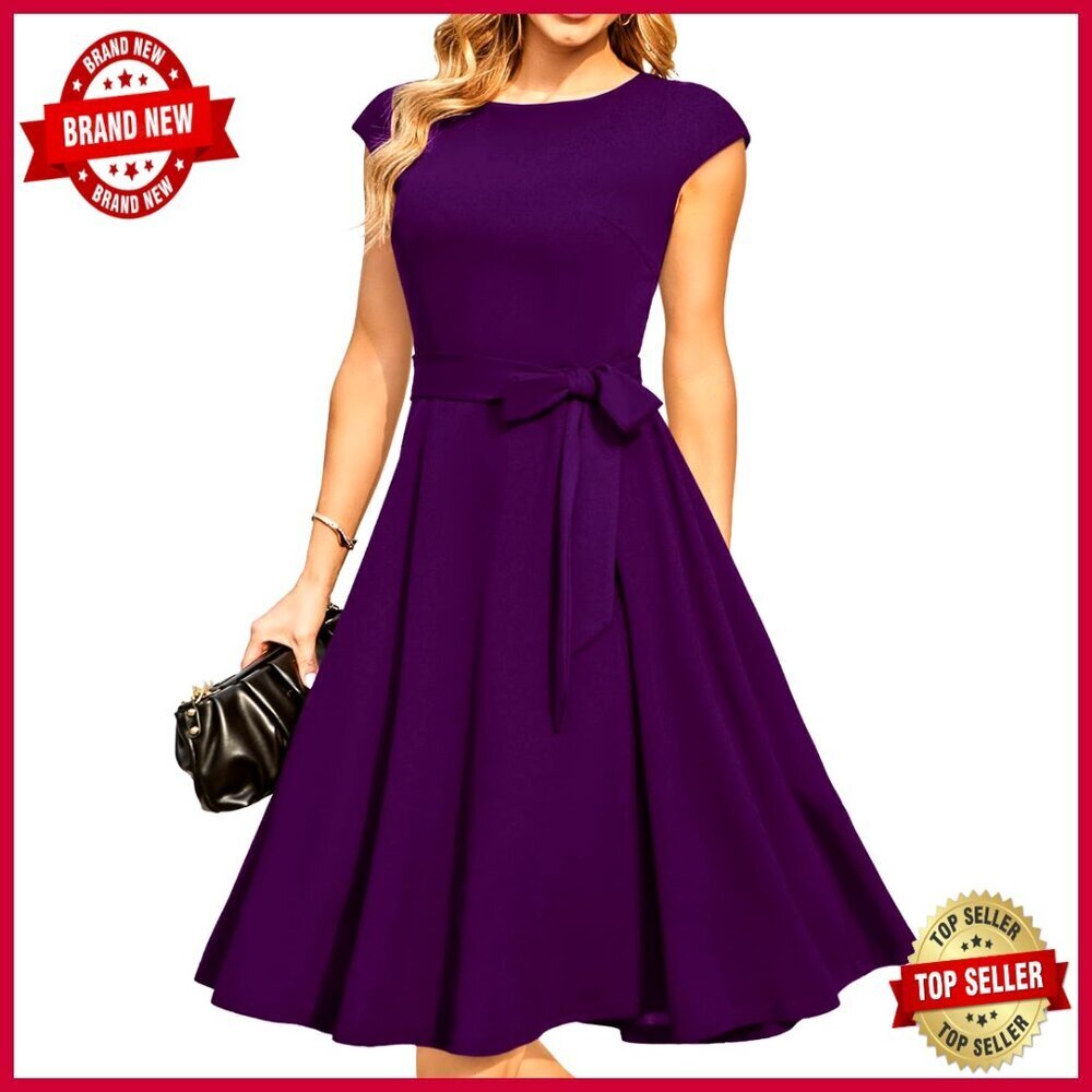 Vintage Tea Length Cocktail Dress Modest Fit Flare Cap Sleeves Formal Wedding
